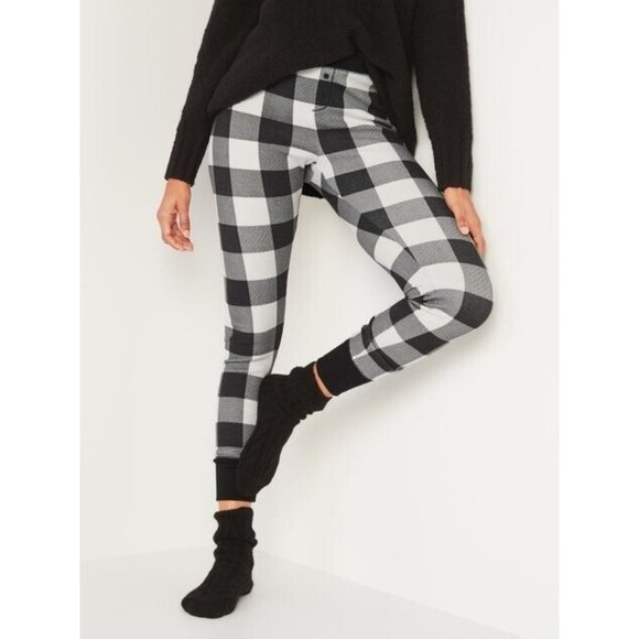 Old Navy Leggings Thermal Black Buffalo Plaid Print Pull On NWT - Picture 2 of 10